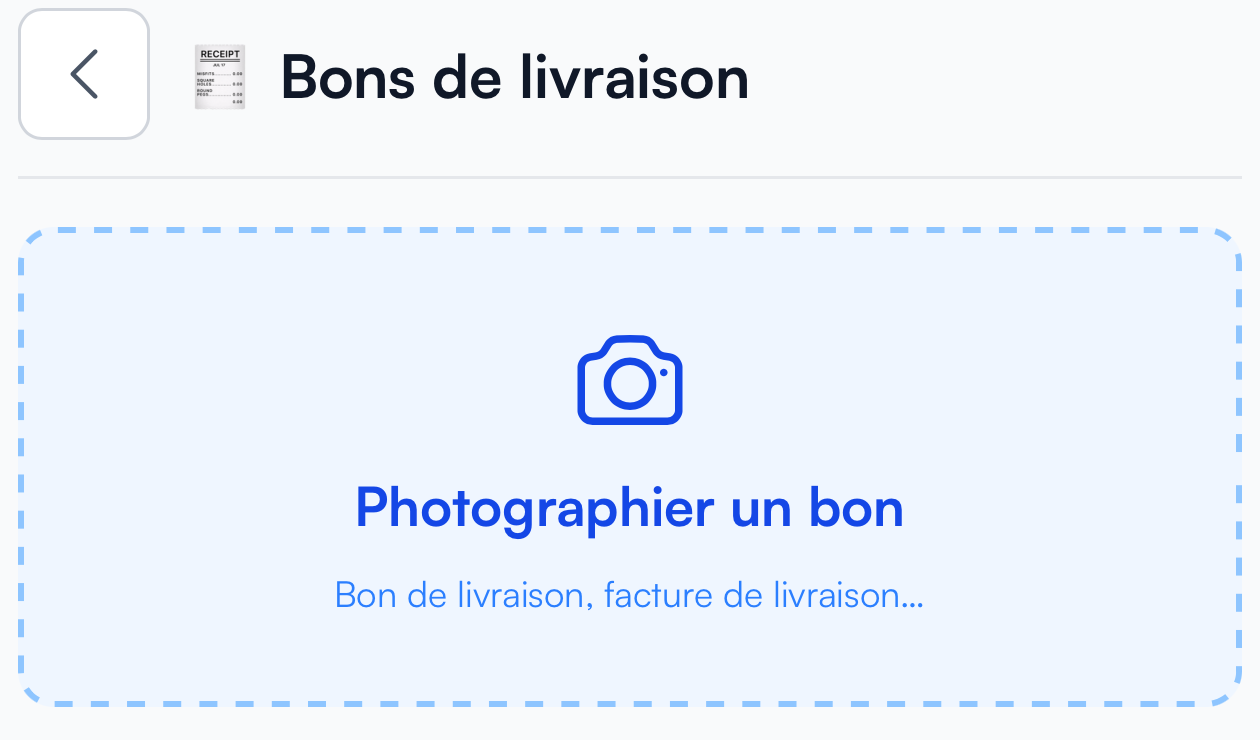 Bons de livraison : bouton Photographier un bon