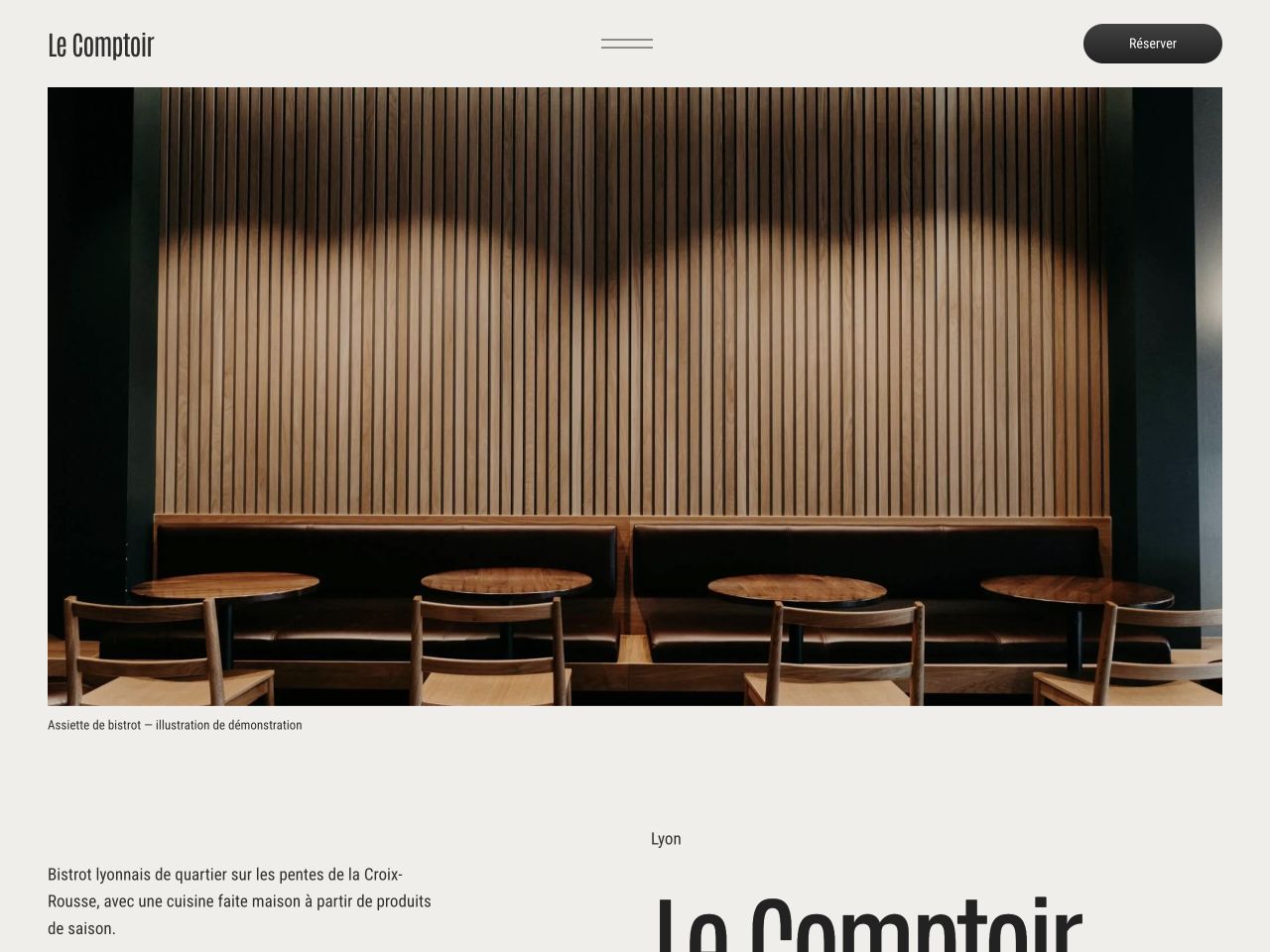 Exemple du modèle Braise pour le restaurant de démonstration Le Comptoir