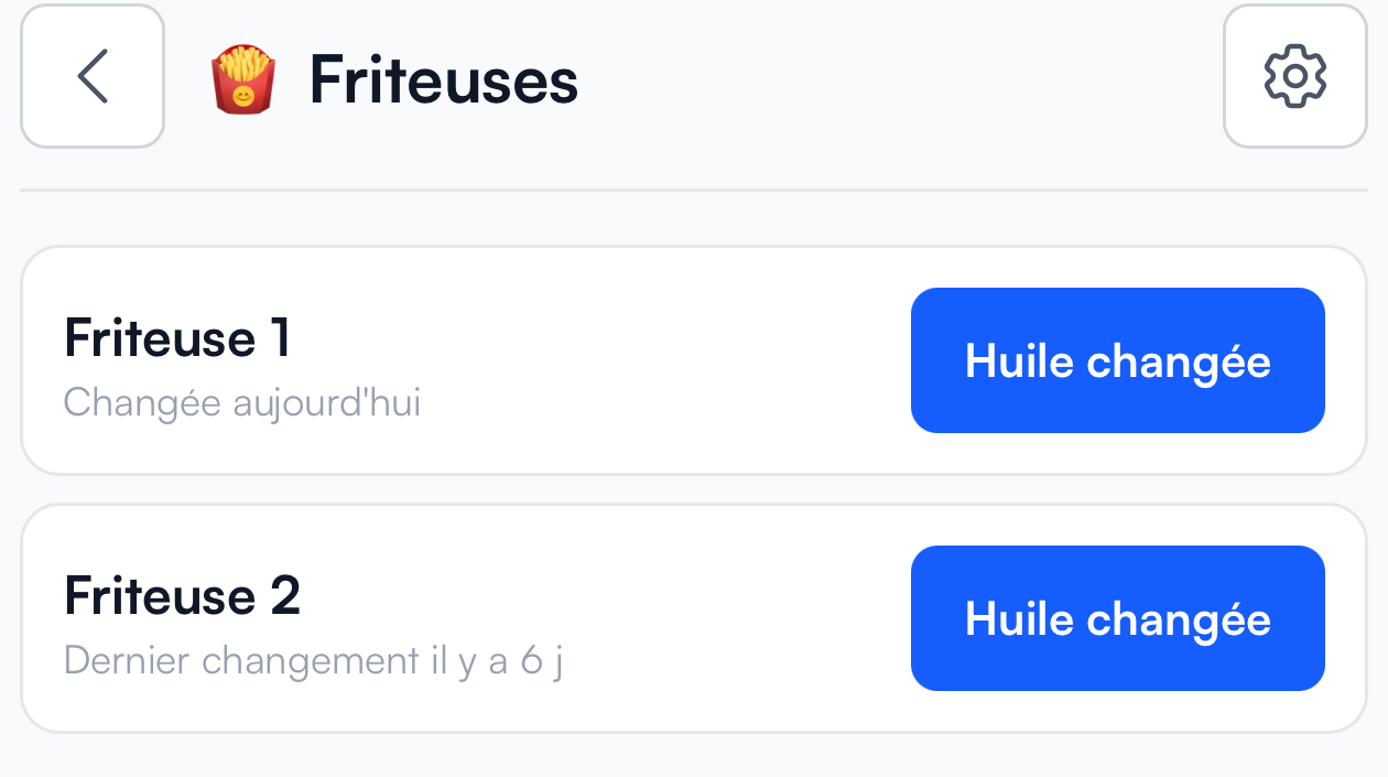 Friteuses de la cuisine et date du dernier changement d'huile