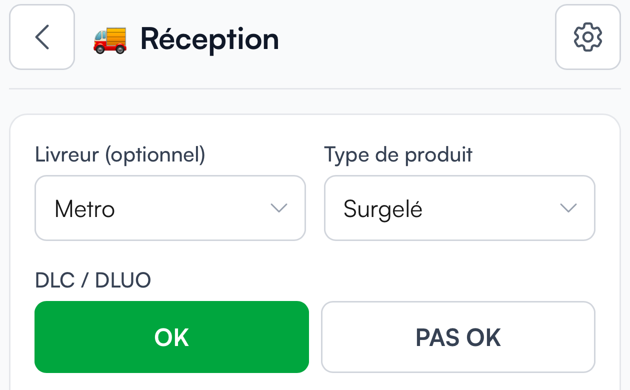 Choix du livreur et du type de produit à réception