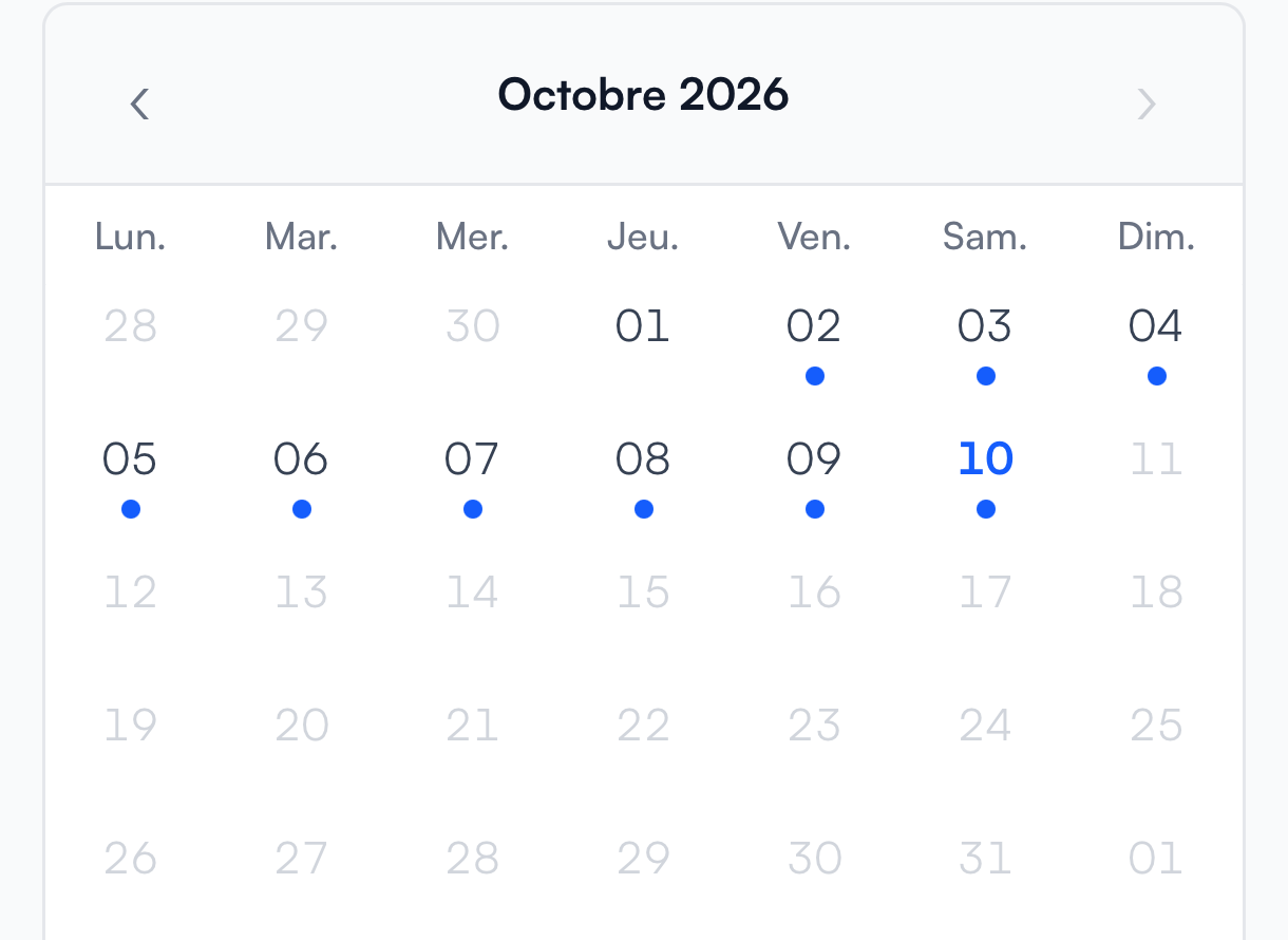 Calendrier de l'historique de traçabilité