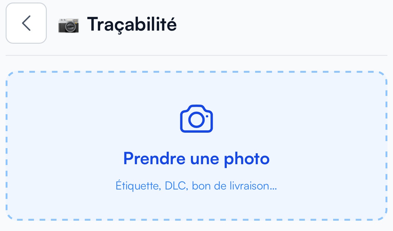 Traçabilité : bouton Prendre une photo